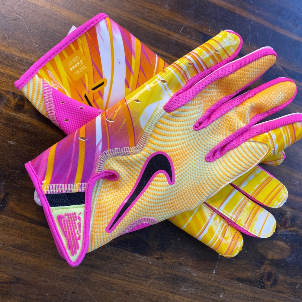 Nike Vapor Jet 8.0 Football Gloves Yellow Pink Mens Large N1011364815 NEW - Picture 14 of 15
